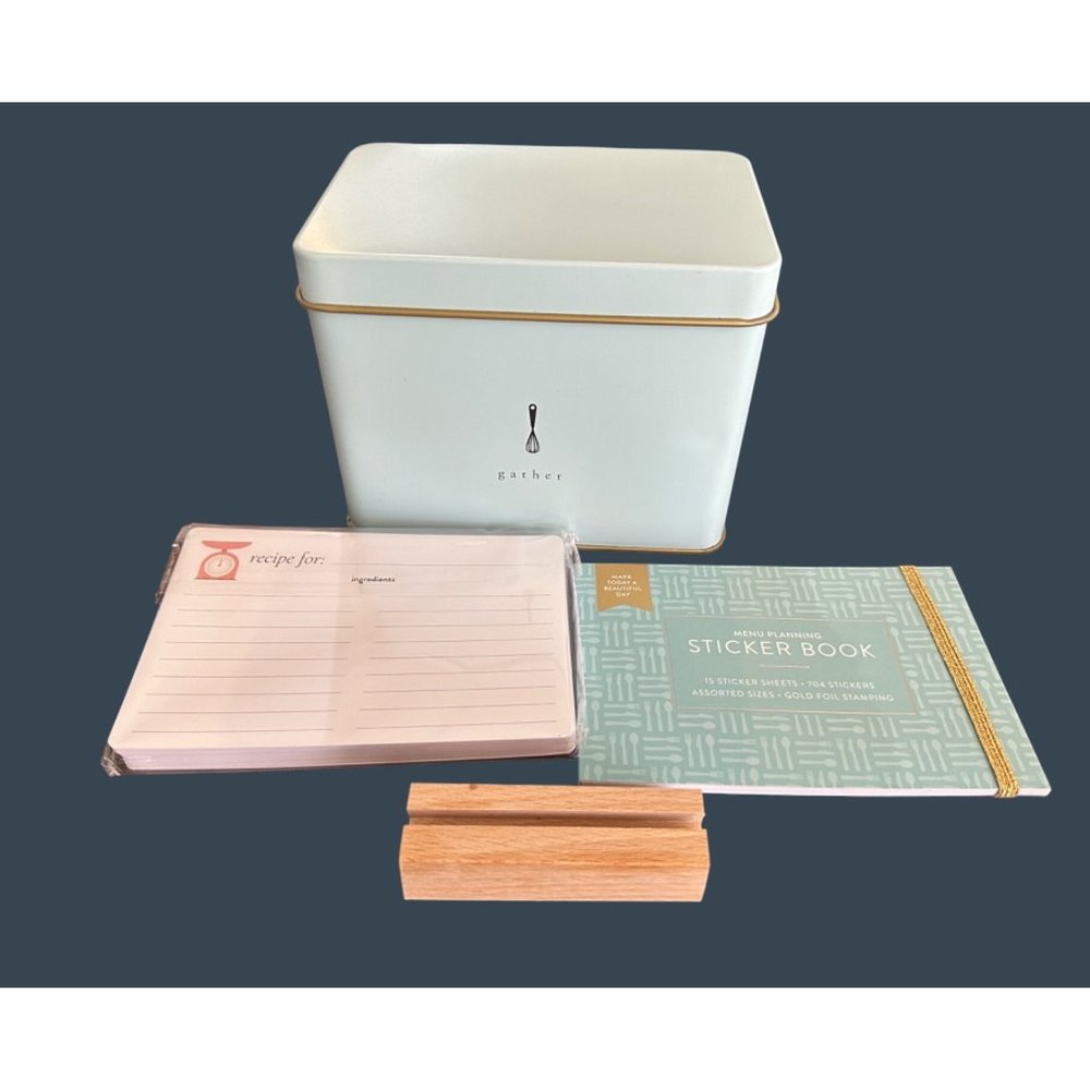 Passionate Penny Pincher Robin Egg Blue Recipe Tin Stickers Wood Card Block